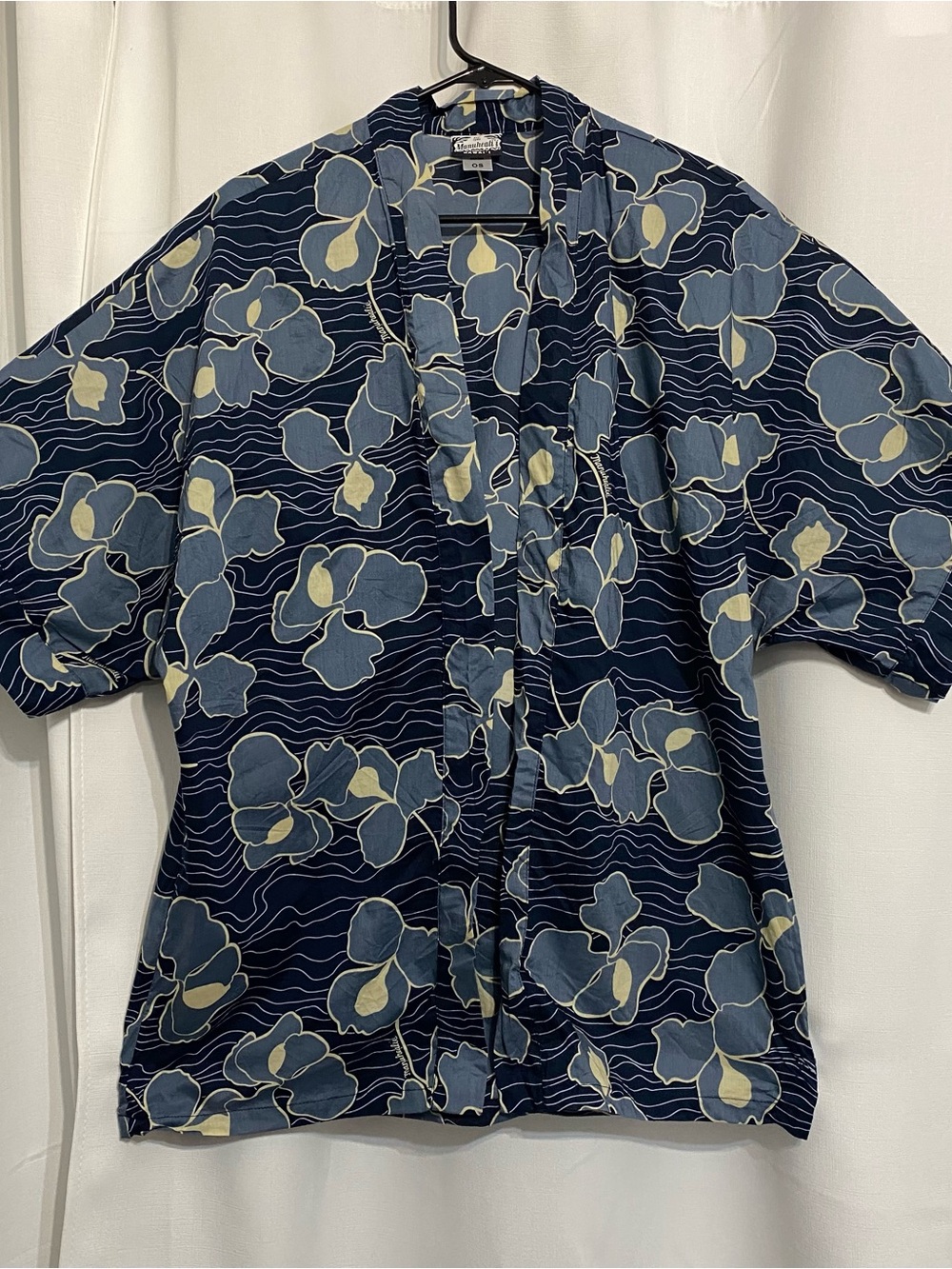 Manuheali'i Women's Blue Floral Open Front Kimono Cardigan Hawaii Sz OS EUC